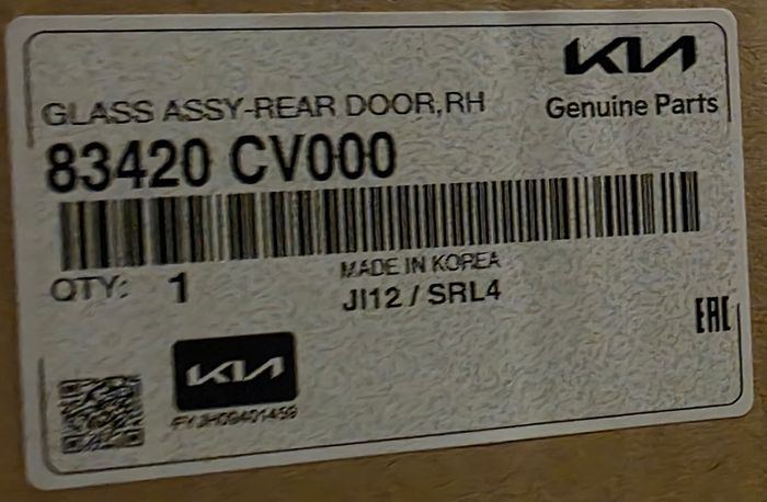 Kia EV6 Rear Door Window Run (RH) 2022-2025