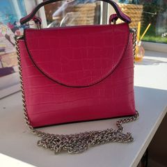 Ladies Cerise Pink Mock Croc Crossbody Bag