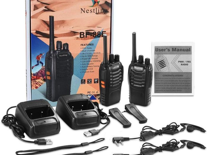 2PCS Walkie Talkies Rechargeable Walkie Talkie Long Range Two-Way Radio Walky Talky Set with Earpieces and LED Light Voice Prompt for Field Survival Biking and Hiking