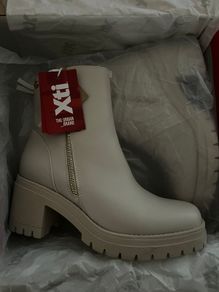 XTI Beige Block Heel Ankle Boots