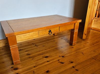 Rustic Solid Wood Coffee Table with Storage Drawer