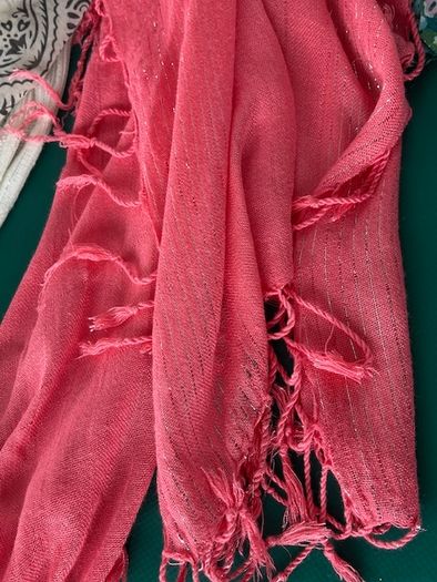 Hanger Organiser multi use - Scarf, Belt, Jewellery- Soft Green Brand New With 6 Scarves / shawls In Mint Condition.  (6)