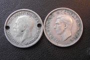 Great Britain George V &amp; George VI. 2 Silver coins@3p (1931&amp;1938)