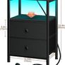Bedside Table with LED Light, Small Side Table with Charging Station, Nightstand with 2 Fabric Drawers and Open Storage Shelf, Bedside Cabinet for Living Room, Bedroom, Black Image 7