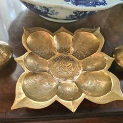 Vintage brass lotus bowl