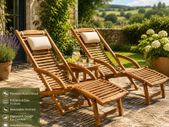 Acacia Wooden Sun Lounger Set of 2 Foldable Garden Recliners with Cushions
