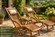 Acacia Wooden Sun Lounger Set of 2 Foldable Garden Recliners with Cushions