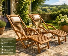 Acacia Wooden Sun Lounger Set of 2 Foldable Garden Recliners with Cushions