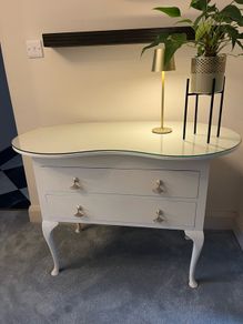 Unique Dressing Table kidney shape white glass top