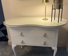 Unique Dressing Table kidney shape white glass top