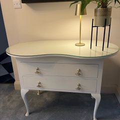 Unique Dressing Table kidney shape white glass top