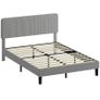140 x 190 cm Bed Frame, Wooden Slatted Base, Adjustable Headboard, Padded Double Bed in Corduroy Velvet, Gray Image 7