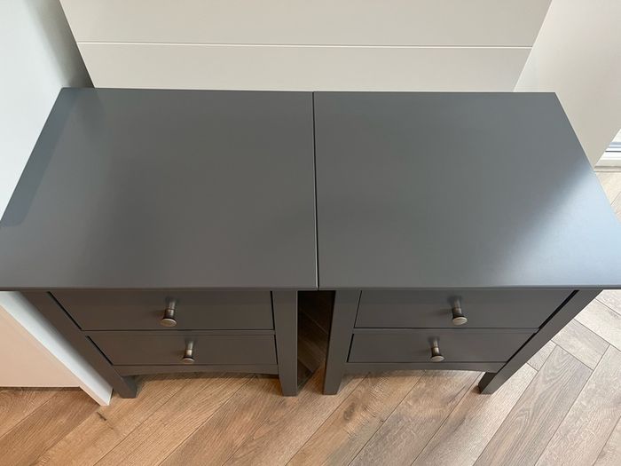Bedside Locker / Table x2 - Wood - Dark Grey