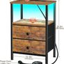 Night Stand Set 2, LED Nightstand with Charging Station, End Tables with Storage Shelf, Bedside Table with 2 Fabric Drawers for Bedroom, Small Spaces Image 5