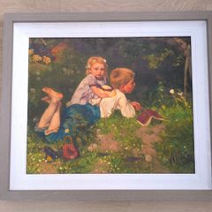 Decorative framed art print after The Butterflies De vlinders by August Allebe Dutch, 1838 1927