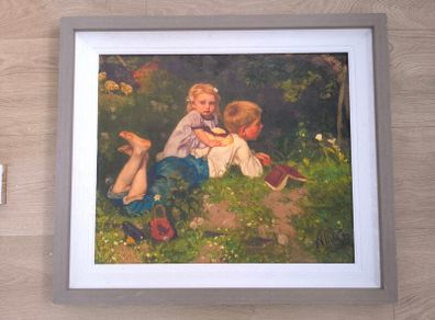 Decorative framed art print after The Butterflies De vlinders by August Allebe Dutch, 1838 1927