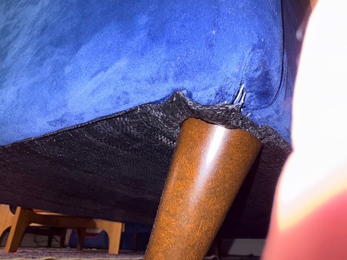 L shaped sofa/couch, blue velvet.