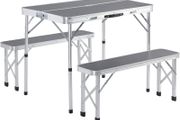 Compact Folding Camping Table Set  Aluminium Table and 2 Benches with Built-In Carry Handle