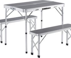 Compact Folding Camping Table Set  Aluminium Table and 2 Benches with Built-In Carry Handle