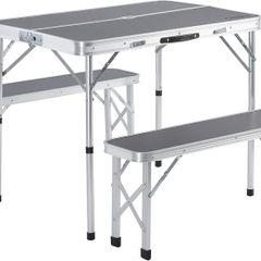 Compact Folding Camping Table Set  Aluminium Table and 2 Benches with Built-In Carry Handle