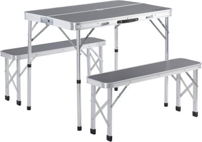 Compact Folding Camping Table Set  Aluminium Table and 2 Benches with Built-In Carry Handle