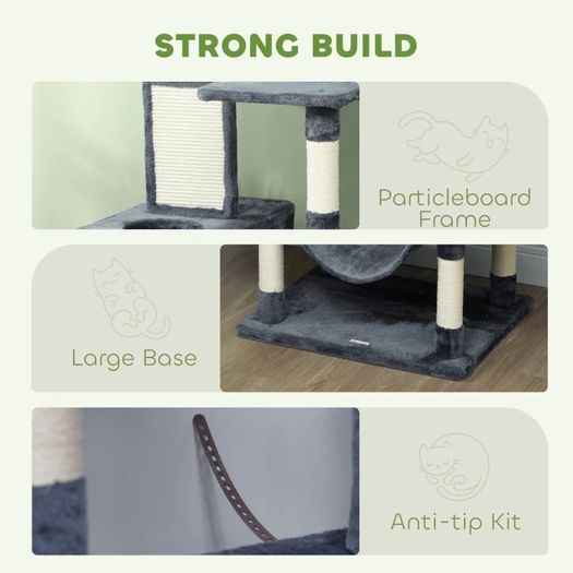 206cm Cat Tree, Multi-Level Cat Tower with Scratching Posts and Board, Beds, Condos, Platforms, Toy Balls, Dark Grey