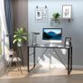 Computer Desk with World Map Printing Tempered Glass Top, Writing Desk for Home Office with Metal Frame, Black Image 8