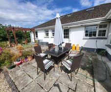 Patio Table, Chairs, parasol and base