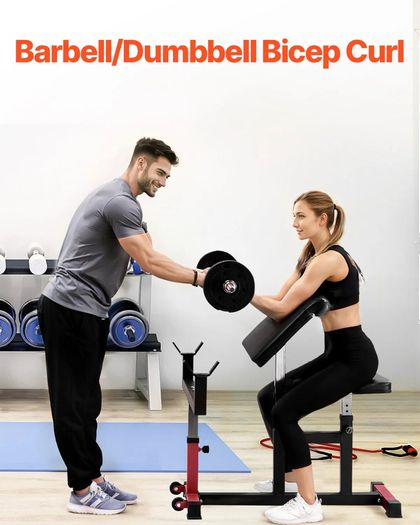 Preacher Curl Bench, Strength Training Biceps Machine, Max load 440 LBS Home Gym Equipment, Seated Arm Isolated Barbell Dumbbell Bicep Station