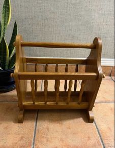 Vintage Oak Wood Magazine Rack