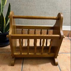 Vintage Oak Wood Magazine Rack