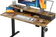 Electric Standing Desk with Drawers 120 x 60 cm, Stable Sit-Stand Desk with Memory Control