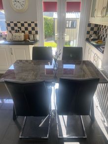 Modern Kitchen Table & 4 Grey Leather Chairs