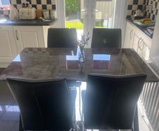 Modern Kitchen Table & 4 Grey Leather Chairs