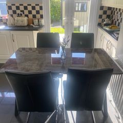 Modern Kitchen Table & 4 Grey Leather Chairs