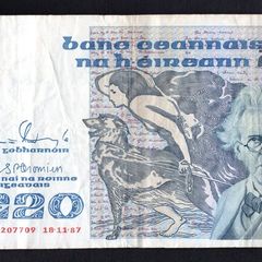 1987 Ireland IR20 William Butler Yeats Banknote Series B. Note issued 18/11/87. Serial number JEL207709