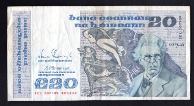 1987 Ireland IR20 William Butler Yeats Banknote Series B. Note issued 18/11/87. Serial number JEL207709