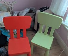 Kids' chairs, table, and sand and water table