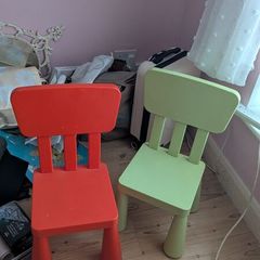 Kids' chairs, table, and sand and water table