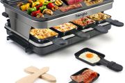 Raclette Grill 8 Person Indoor Grill Machine 8 Mini Non Stick Grill Pan for Raclette Cheese Dishes Cooking Party Kitchen Cooker Health Electric Smokeless BBQ Grill 1 Steak Pan 4 Wooden Spatula, 1500W