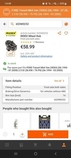ridex wheel hub for ford transit
