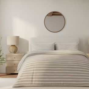 Double Duvet Cover Set with Pillowcases| Drawn Stripe Natural