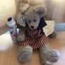 collectible tradtional style glass eyed Teddy bear dressed in usa stars and stripes Image 2
