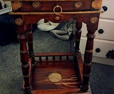 Beautiful Indian Mahogany Ornate Side Table Brass Detailing & Drawer
