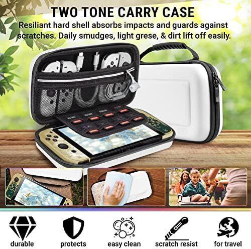 Accessory Bundle kit for Nintendo Switch Oled Accessories Essentials Pack Case and Screen Protector Comfort Grip Cover Headphones charger cable Games holder