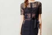 Designer Byron Lars Beguile Carissima Sheath Navy Blue Pencil Dress