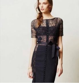 Designer Byron Lars Beguile Carissima Sheath Navy Blue Pencil Dress