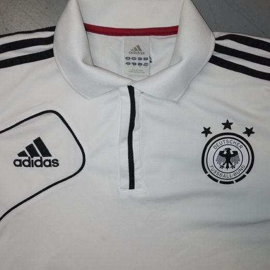 FREE POST Vintage Germany (S) 2010 Polo Shirt  Jersey adidas Football Soccer Deutschland Die Mannschaft Small WHite