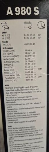 Bosch A 980 S wipers
