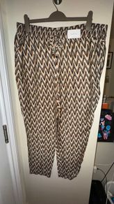 Matalan Papaya Beige with Cream Beige Brown and Black Zig Zag Pattern Tapered Trousers